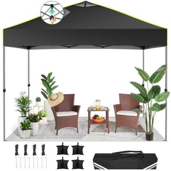 Hoteel Canopy 10x10 Pop Up Canopy Tent 1-Button Push Easy up Outdoor Canopy Instant Portable Commercial Shelter Waterproof UPF50+ Gazebo with Reflective Strip, Air Vent & 4 Sandbags, Black