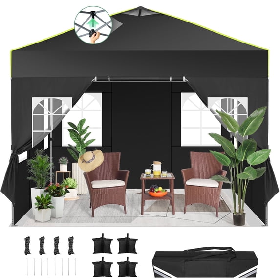 Hoteel Canopy 10x10 Pop Up Canopy Tent 1-Button Push Easy up Outdoor Canopy Instant Portable Commercial Shelter Waterproof UPF50+ Gazebo with Reflective Strip, Air Vent & 4 Sandbags, Black