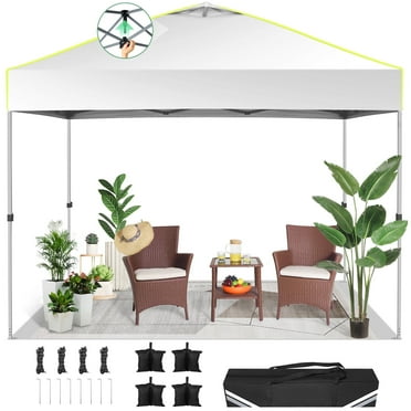 Hoteel Canopy 10x10 Pop Up Canopy Tent 1-Button Push Easy up Outdoor Canopy Instant Portable Commercial Shelter Waterproof UPF50  Gazebo with Reflective Strip, Air Vent & 4 Sandbags, White