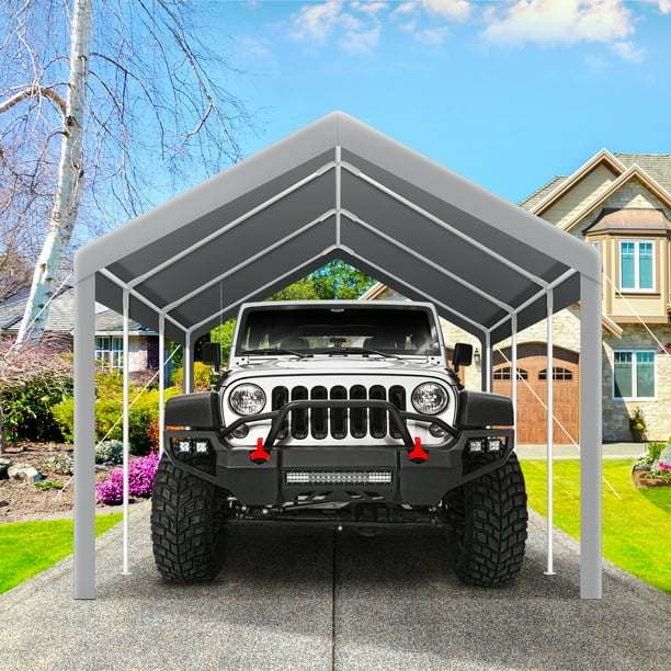 Hoteel Carport 10 x20 Heavy Duty Canopy Portable Garage Metal Steel Frame Polyester Top Carport Shelter for Outdoor Truck Boat Car Port Party Storage Car Canopy Gray Walmart Business