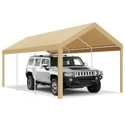 Hoteel Carport 10'x20' Heavy Duty Canopy, Portable Garage Metal Steel Frame & Polyester Top Carport Shelter for Outdoor Truck Boat Car Port Party Storage Car Canopy Khaki