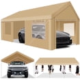 thumbnail image 1 of HOTEEL Carport 12x20 ft Heavy Duty Car Canopy with Roll-up Windows Portable Garage with Removable Sidewalls & Door, Outdoor Canopy Carport Portable Car Tent Garage Car Canopy with Steel Frame, Khaki, 1 of 12