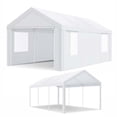 thumbnail image 1 of HOTEEL Carport 12x20 ft Heavy Duty Car Canopy with Roll-up Windows Portable Garage with Removable Sidewalls & Door, Outdoor Canopy Carport Portable Car Tent Garage Car Canopy with Steel Frame, White, 1 of 10
