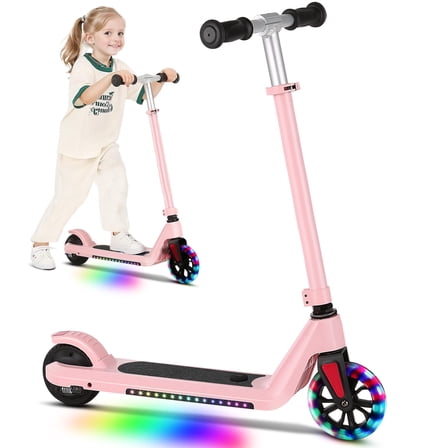 Hoteel Electric Scooter for Kids Ages 6-8, 10 mph, 50 mins Ride Time, 120W Motor, Adjustable Speed & Height, Colorful Lights, LED Display, Foldable Kids Electric Scooter