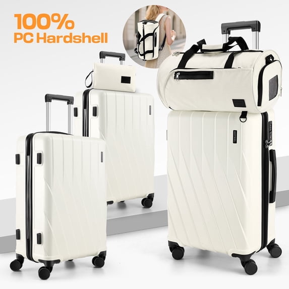 HOTEEL 20/24/28in Luggage Sets 5 Piece, PC Hardshell Suitcase with Spinner Wheels TSA Lock, Lightweight Travel Carry on Luggages with Luggage Bag&Toiletry Bag for Women and Men, Beige