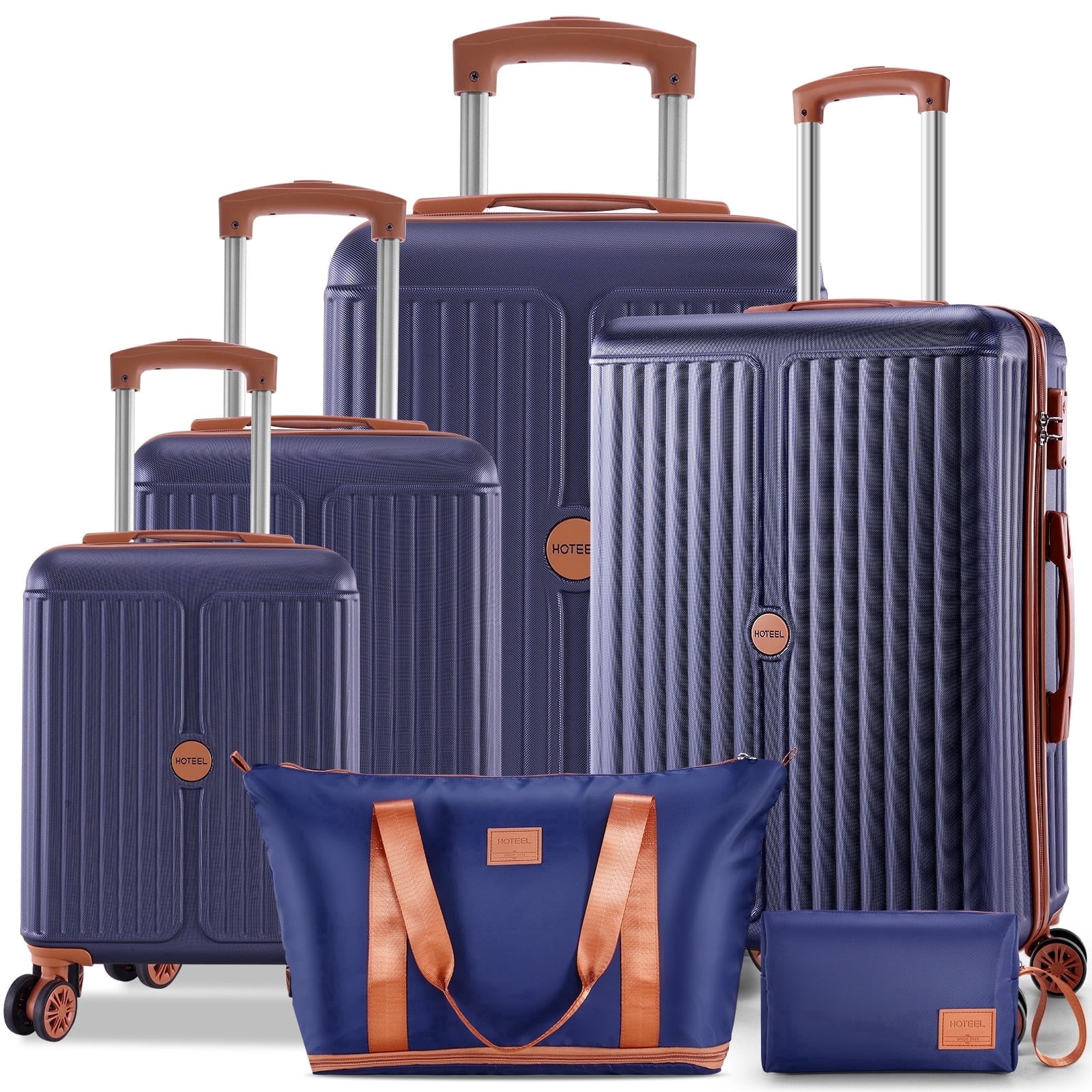 HOTEEL Hardside Luggage Sets 6 Piece, PC ABS Hardshell Suitcase with TSA Lock Spinner Wheel and Toiletry Bag+Travel Duffle Bag 16in20in24in28in(Blue)