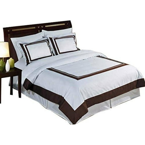 Hotel 300-Thread-Count, 100-Percent Cotton - Extra Long XL 2PC Duvet Cover Set, White with Chocolate Trim