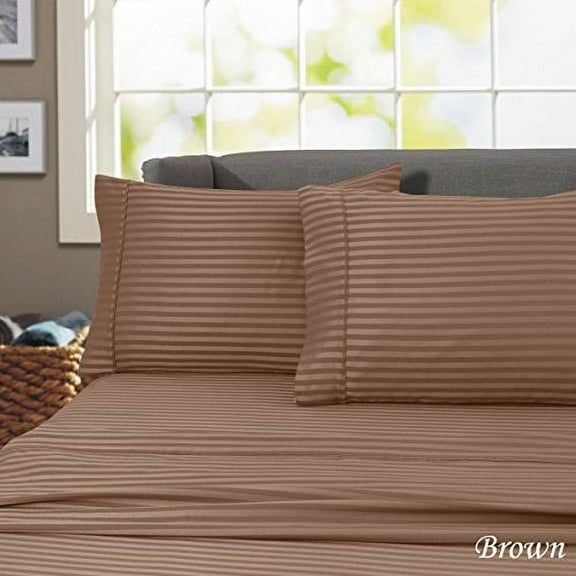 Hotel 600 Thread Count 100% Egyptian Cotton Quality Striped Sheet Set (Twin Extra Long, Brown)