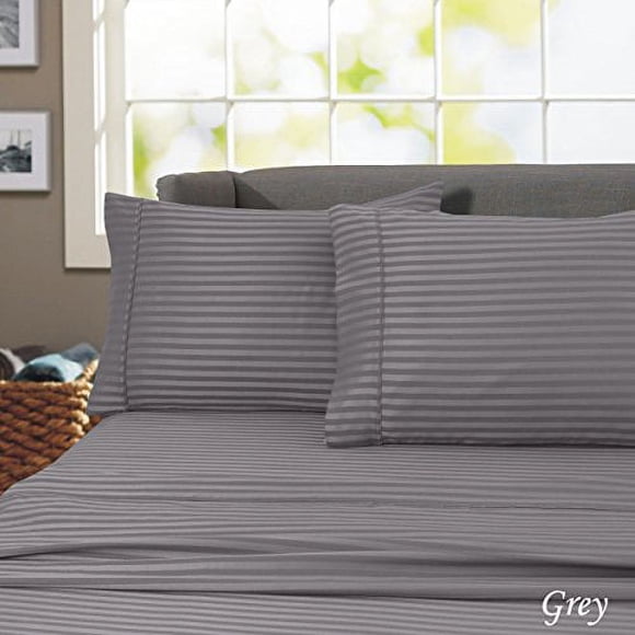 Hotel 600 Thread Count 100% Egyptian Cotton Quality Striped Sheet Set (Twin, Gray)