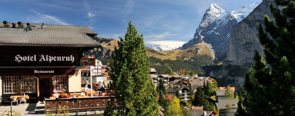 Hotel Alpenruh with Mt Eiger in the background Murren Bernese Oberland Bern Switzerland Canvas Art - Panoramic Images (36 x 12)