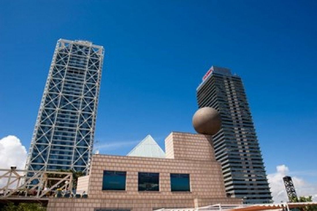 Hotel Arts and Mapfre Tower Olympic Harbor Barcelona Spain Canvas Art - Sergio Pitamitz DanitaDelimont (35 x 23)