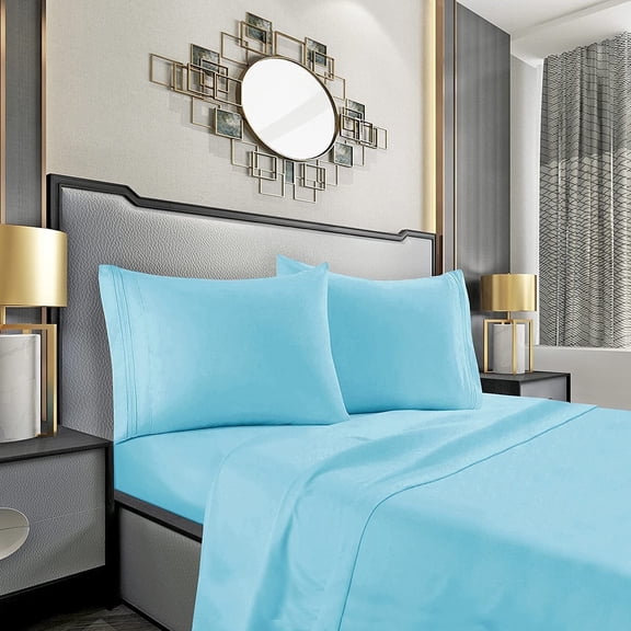 Hotel Bedding Machine Washable Silky Soft Sheet set, 2-Piece Set, Standard Size, Aqua Blue
