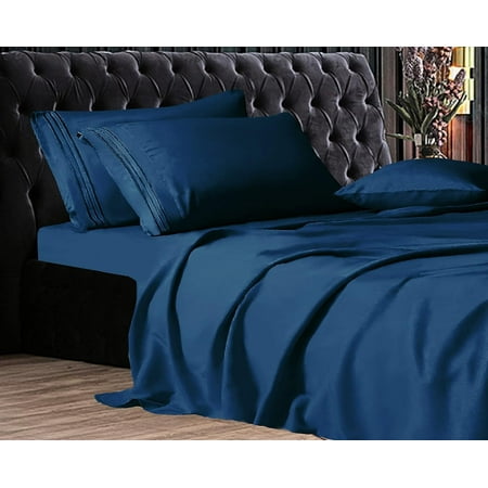 Hotel Bedding Machine Washable Silky Soft Sheet set,California King Navy Blue