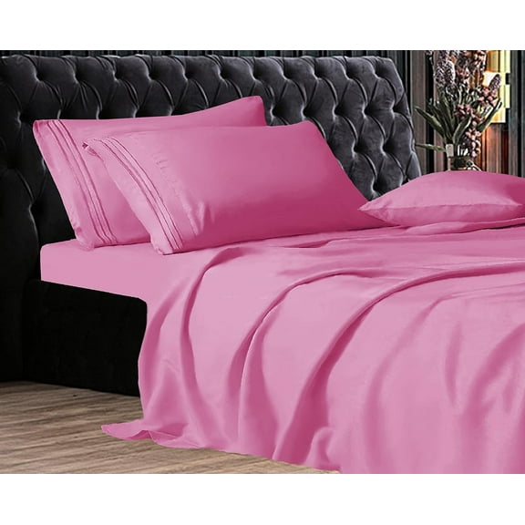 Elegant Comfort 1500 Series Wrinkle & Fade Resistant Ultra Soft 4-Piece Bed Sheet Set with Deep Pockets, Full Light Pink