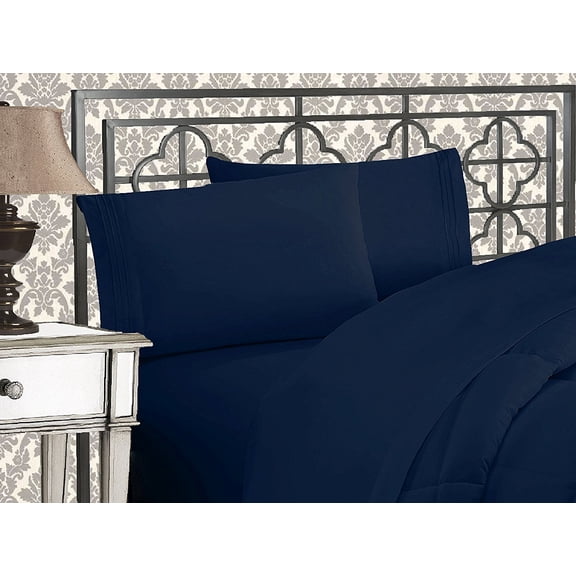 Elegant Comfort Hotel Bedding Machine Washable Silky Soft Sheet set,Queen Navy Blue