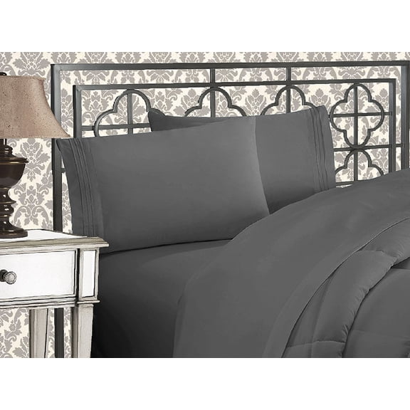 Elegant Comfort Hotel Bedding Machine Washable Silky Soft Sheet set Twin Grey