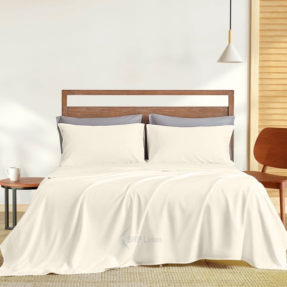 Hotel Brand 1000 Thread Count 6-Piece Extra Deep Pocket Super Soft Sheet Set Fit Upto 22 Inches Deep Pocket, Solid Pattern, 100% Egyptian Cotton @ 'hotellinen' (Queen, Ivory )
