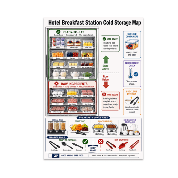 Hotel Breakfast Station Cold Storage Map Poster, Hotel Breakfast Attendants, Managers, and Hospitality Teams, 13x19 Glossy Paper