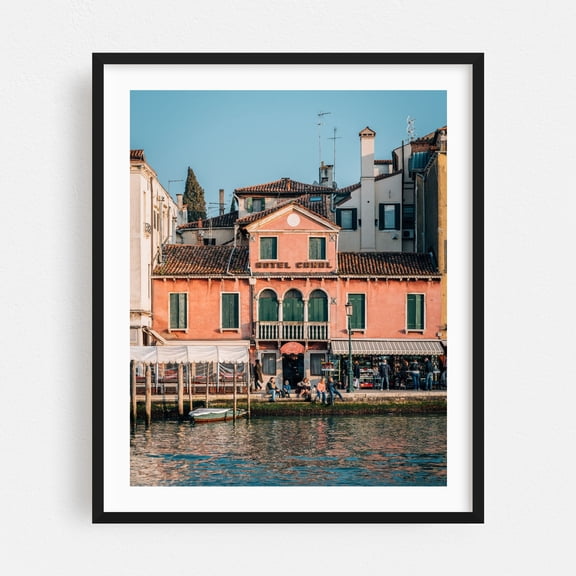 Hotel Canal, Venice - Venice Veneto Italy Photography Architecture Gondola Italian Cityscape Water Travel Poster Cafe Black Framed Wall Art Print 6 x 8 inches