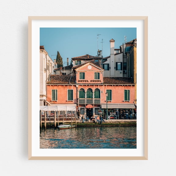Hotel Canal, Venice - Venice Veneto Italy Photography Architecture Gondola Italian Cityscape Water Travel Poster Cafe Oak Framed Wall Art Print 6 x 8 inches