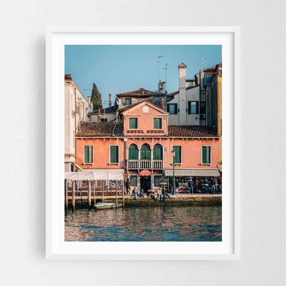 Hotel Canal, Venice - Venice Veneto Italy Photography Architecture Gondola Italian Cityscape Water Travel Poster Cafe White Framed Wall Art Print 6 x 8 inches