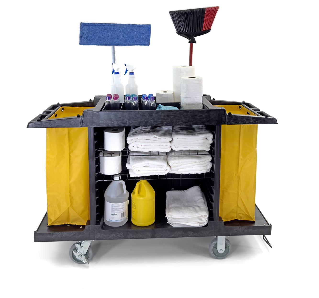 Hotel Cart Housekeeping Room Service Cart H 39" x L 60" X W 21" Black