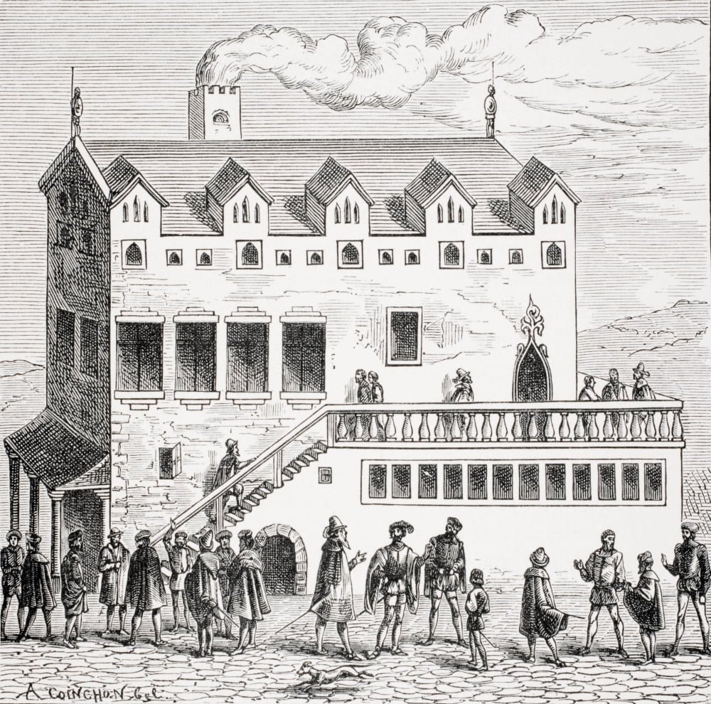 Hotel Of The Chamber Of Accounts In The Courtyard Of The Palace In Paris From Woodcut In Cosmographie Universelle Of Munster Published Basle 1552 Canvas Art - Ken Welsh Design Pics (24 x 24)