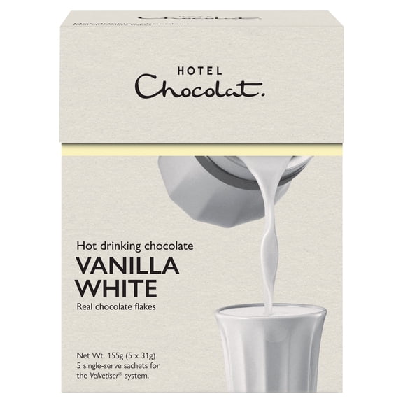 Hotel Chocolat Hot Drinking Chocolate Vanilla White 5 x 31g, Imported from Britain
