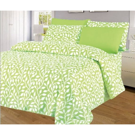 Hotel Club Green 1800 Super Soft 6-Piece Print Sheet Set (Queen, Green Leaves)