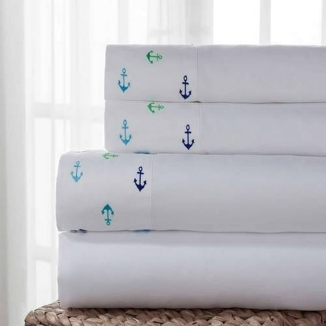 Hotel Coastal Microfiber Embroidered Sheet Set