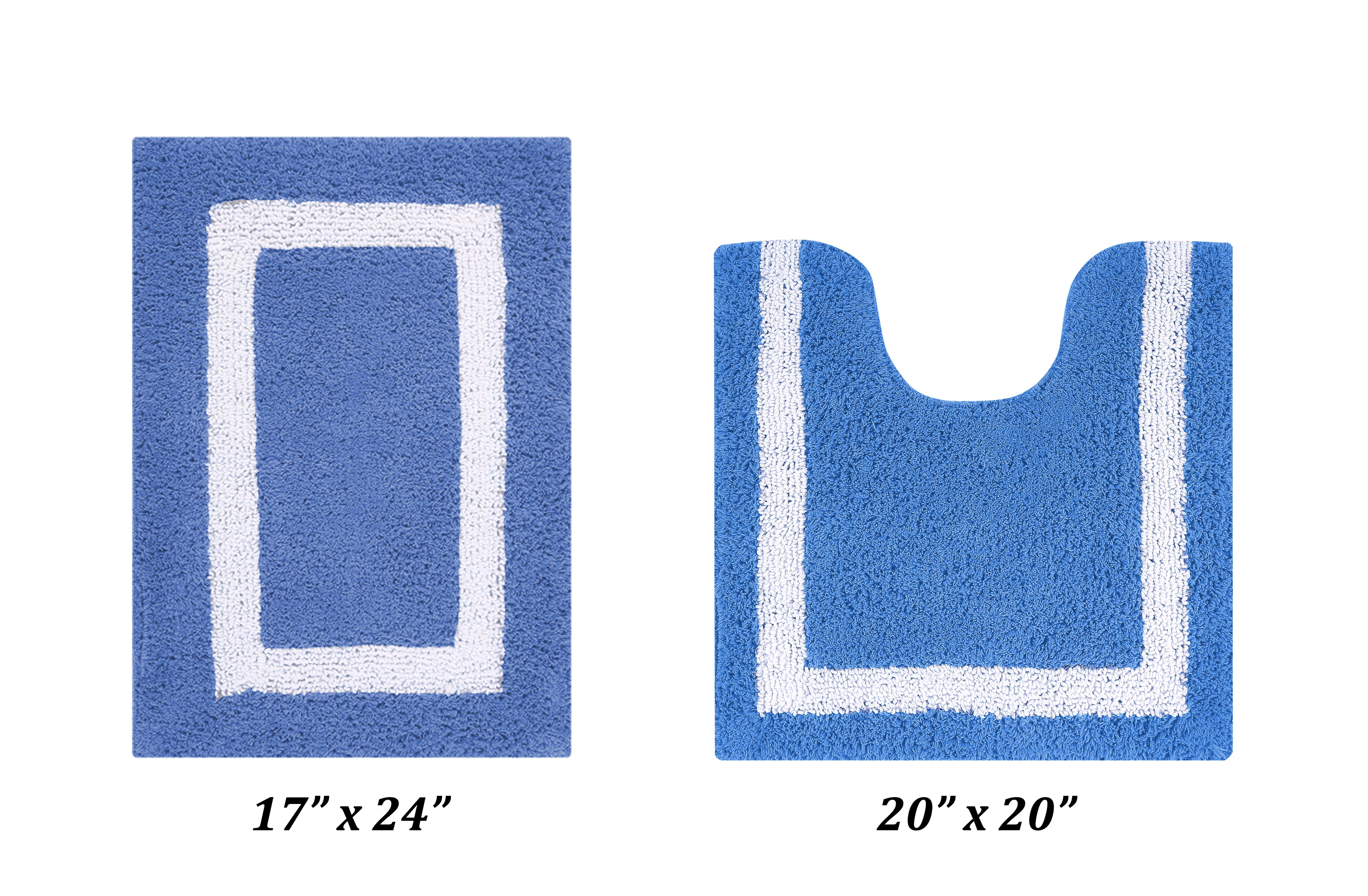 Plush Blue and White Cotton Reversible Bath Rug Set - 2 Piece