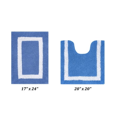 Hotel Collection 100% Cotton 2 Piece Bath Rug Set in Blue & White