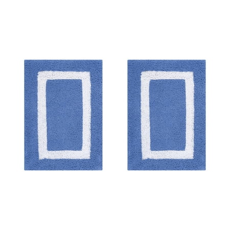 Better Trends 2 Piece 17" x 24" Bathroom Rugs Set 100% Cotton Water Absorbent & Reversible Extra Soft Tufted Bath Rug, Machine Washable Bathroom Floor Decor Hotel Multi Collection (Dark Blue/White)