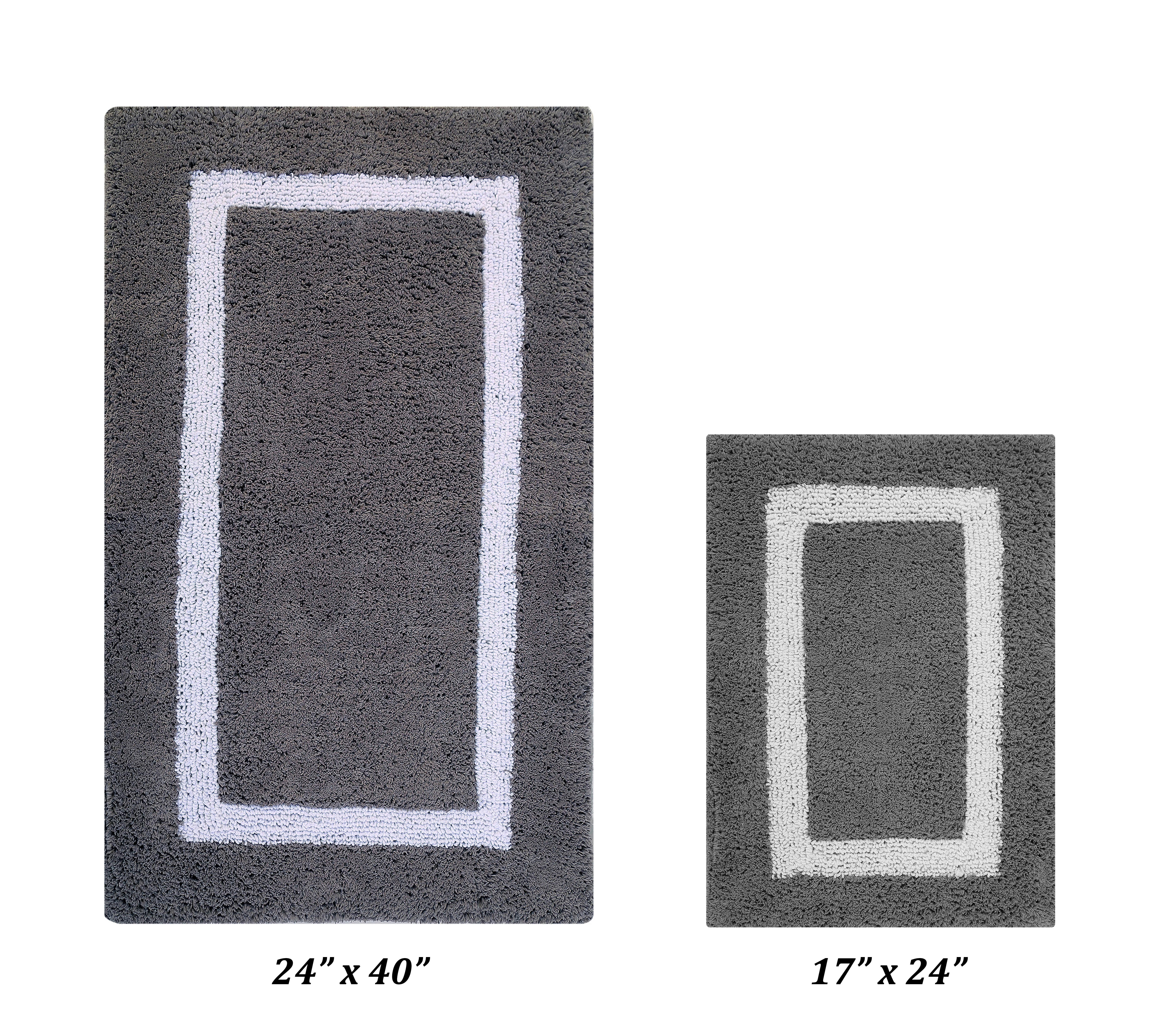 Gray and White Cotton Tufted Reversible Bath Rug Set