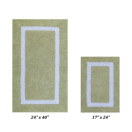 Better Trends 2 Piece Bathroom Rugs Mat 100% Cotton Water Absorbent, Reversible Extra Soft Tufted Bath Rug Set Machine Washable for Laundry Room (17”x24”|24”x40”) Hotel Multi Collection - Sage/White