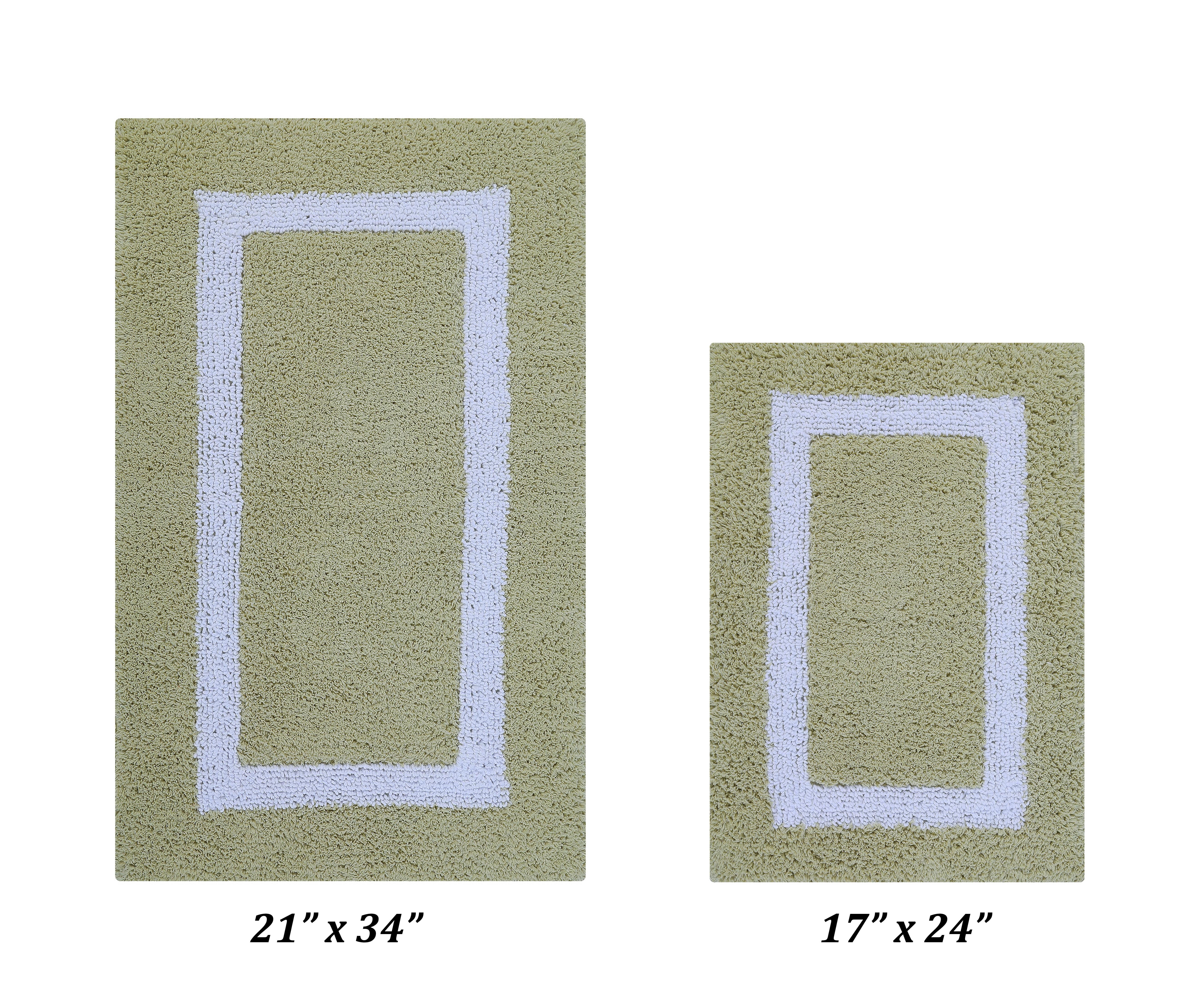Better Trends 2 Piece Bathroom Rug Set 100% Cotton Bath Mat Extra Soft Tufted Machine Washable Water Absorbent, Reversible Bathroom, Laundry Room (17”x24”|21”x34”) Hotel Multi Collection - Sage/White