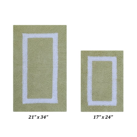 Better Trends 2 Piece Bathroom Rug Set 100% Cotton Bath Mat Extra Soft Tufted Machine Washable Water Absorbent, Reversible Bathroom, Laundry Room (17”x24”|21”x34”) Hotel Multi Collection - Sage/White