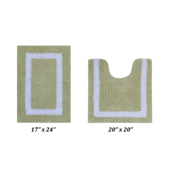 Better Trends 2 Piece Bathroom Rugs Set 100% Cotton Soft Water Absorbent Reversible Machine Washable Bathroom Floor Decor Toilet Base Contour Mat (17”x24”|20”x20”) Hotel Multi Collection - Sage/White