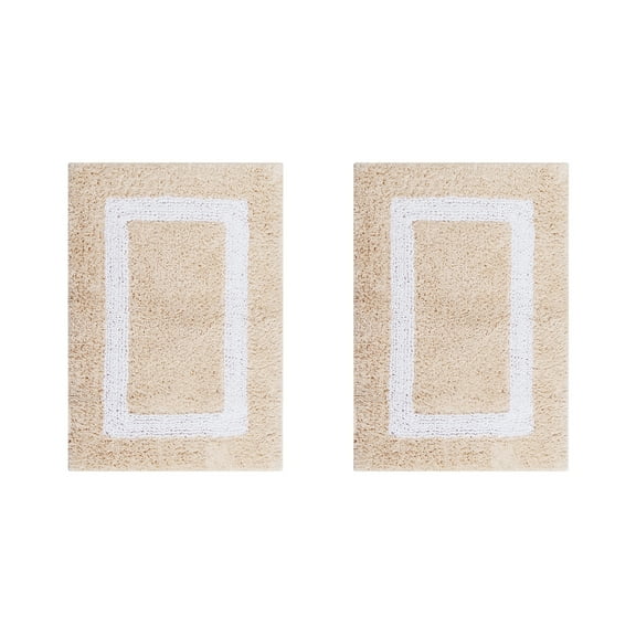 Better Trends 2 Piece 17" x 24" Bathroom Rugs Set 100% Cotton Water Absorbent & Reversible Extra Soft Tufted Bath Rug, Machine Washable for Bathroom Floor Decor Hotel Multi Collection - Sand/White