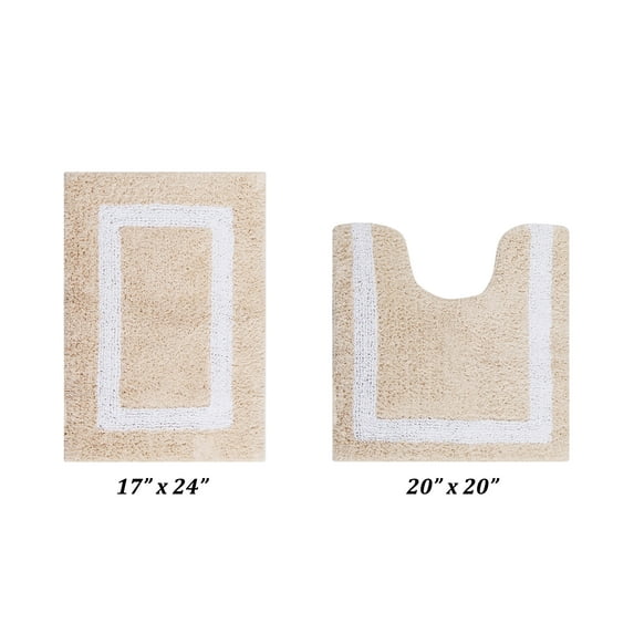 Better Trends 2 Piece Bathroom Rugs Set 100% Cotton Soft Water Absorbent Reversible Machine Washable Bathroom Floor Decor Toilet Base Contour Mat (17”x24”|20”x20”) Hotel Multi Collection - Sand/White