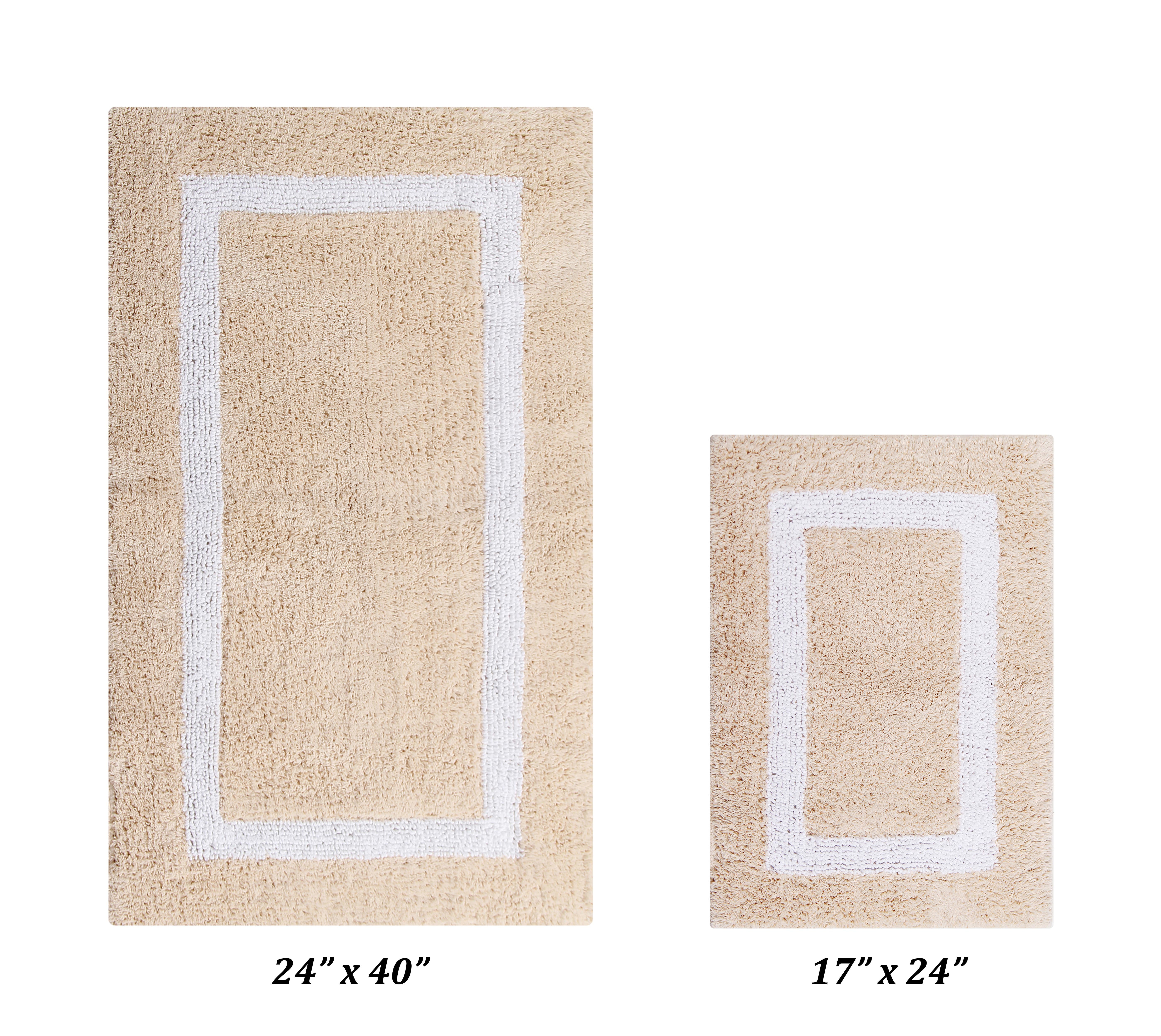 Sand and White Cotton Tufted Reversible Bath Rug Set