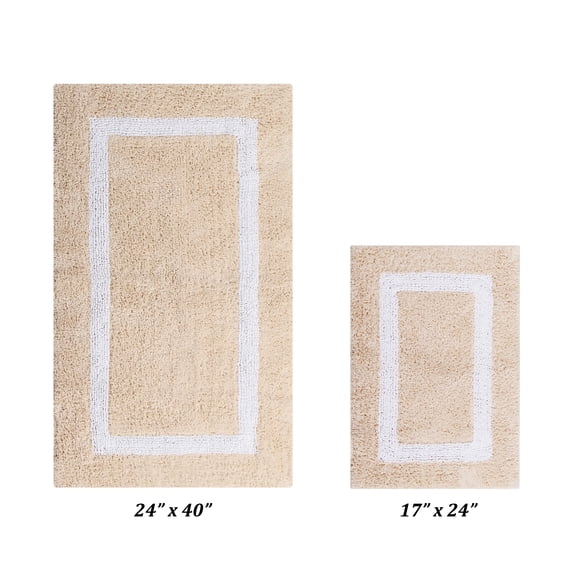 Better Trends 2 Piece Bathroom Rugs Mat 100% Cotton Water Absorbent, Reversible Extra Soft Tufted Bath Rug Set Machine Washable for Laundry Room (17”x24”|24”x40”) Hotel Multi Collection - Sand/White