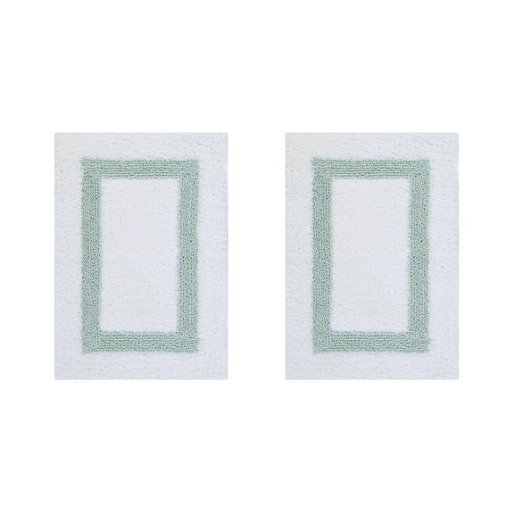Better Trends 2 Piece Bathroom Rugs Set 100% Cotton Water Absorbent & Reversible Extra Soft Tufted Bath Rug, Machine Washable for Bathroom Floor Decor, 17" x 24" Hotel Collection - White/Blue