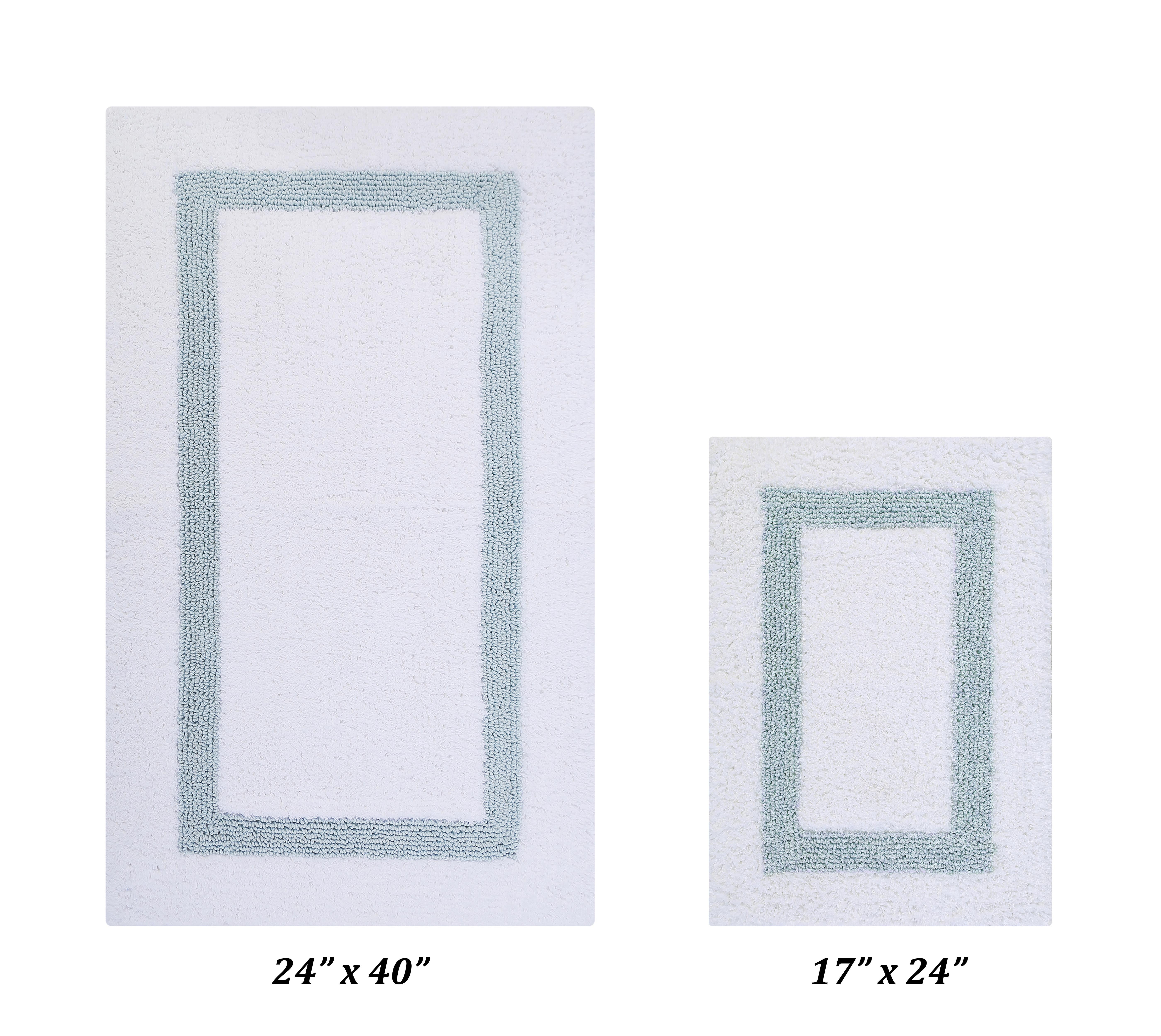 White and Blue Cotton Reversible Bath Rug Set