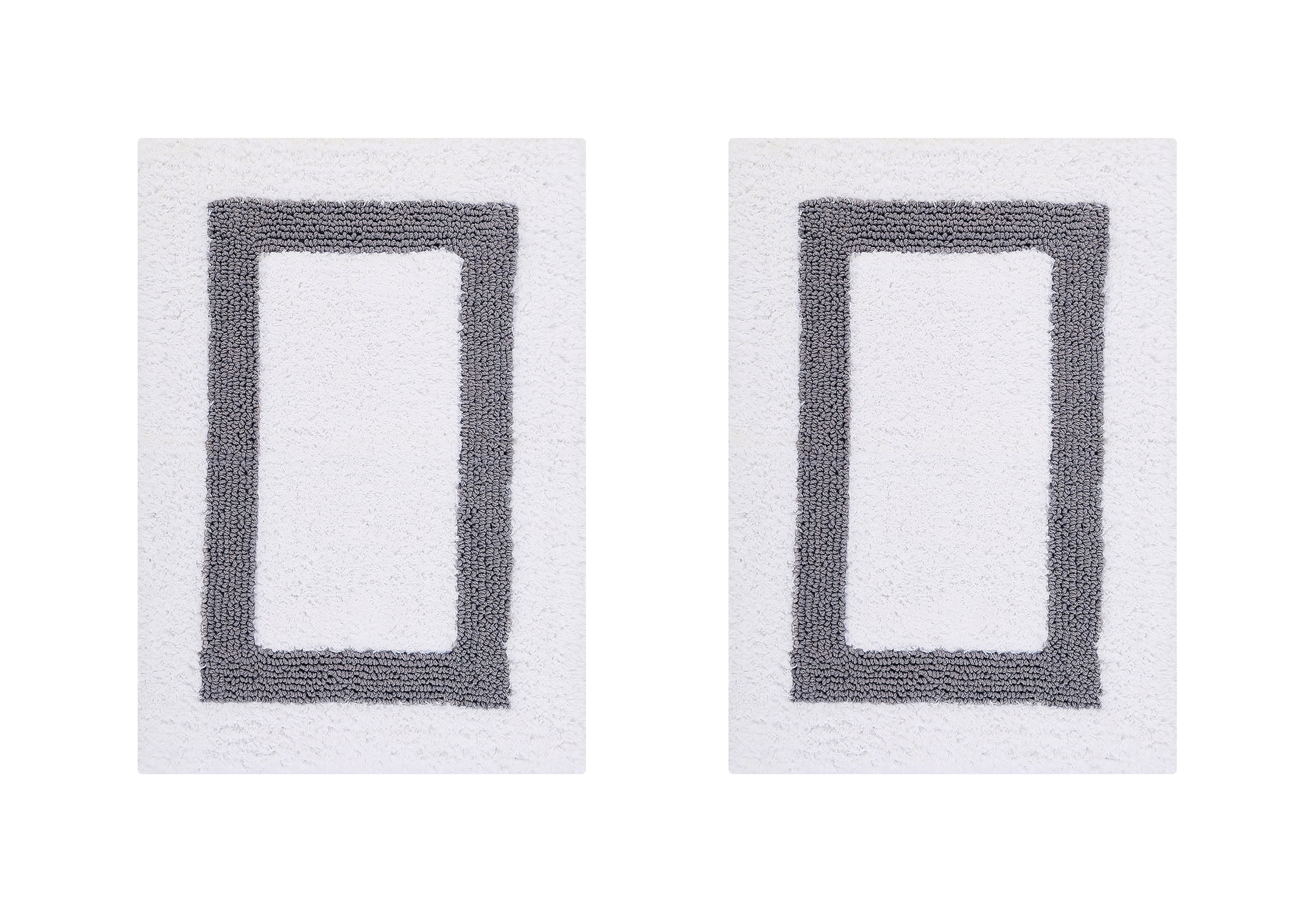 White and Gray Cotton Tufted Reversible Bath Rug Set, 17" x 24"