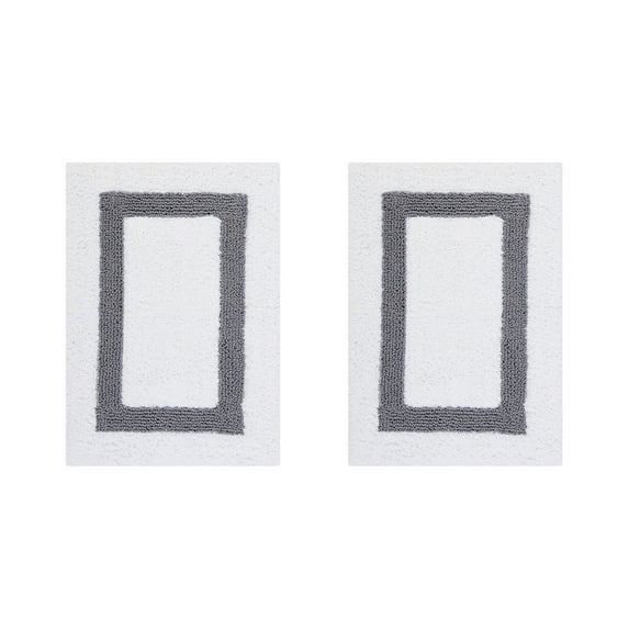 Better Trends 2 Piece Bathroom Rugs Set 100% Cotton Water Absorbent & Reversible Extra Soft Tufted Bath Rug, Machine Washable for Bathroom Floor Decor, 17" x 24" Hotel Collection - White/Gray