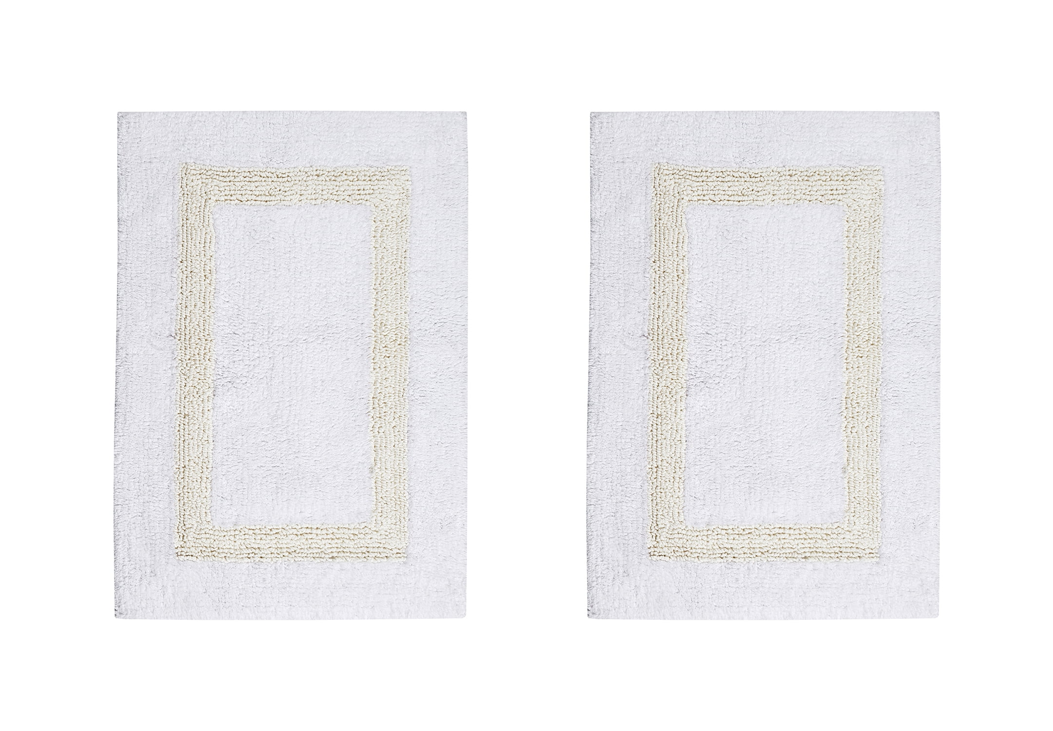 White and Ivory Cotton Tufted Reversible Bath Rug Set