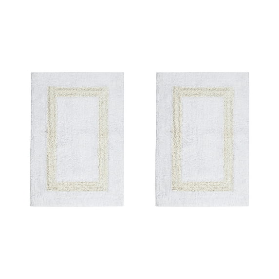 Better Trends 2 Piece Bathroom Rugs Set 100% Cotton Water Absorbent & Reversible Extra Soft Tufted Bath Rug, Machine Washable for Bathroom Floor Decor, 17" x 24" Hotel Collection - White/Ivory
