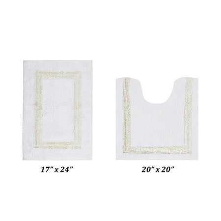 Better Trends 2 Piece Bathroom Rugs Set 100% Cotton Soft Water Absorbent Reversible Machine Washable for Bathroom Floor Decor Toilet Base Contour Mat (17”x24”|20”x20”) Hotel Collection - White/Ivory