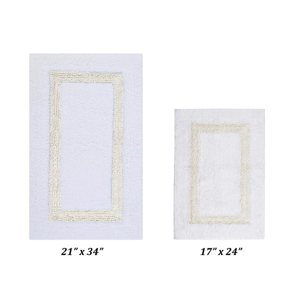 Better Trends 2 Piece Bathroom Rug Set 100% Cotton Bath Mat Extra Soft Tufted Machine Washable Water Absorbent, Reversible for Bathroom, Laundry Room (17”x24”|21”x34”) Hotel Collection - White/Ivory